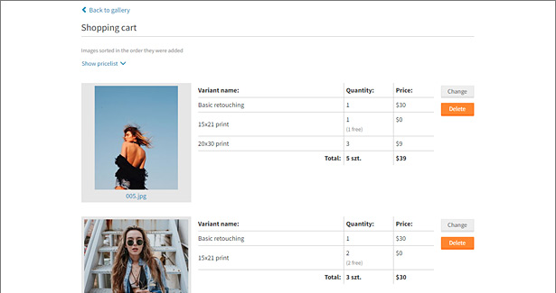 Shopping cart - online ordering system plugin for Photo Selector - 2